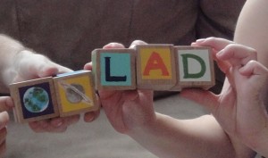 Hand-painted blocks with initials LAD