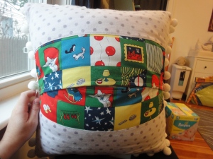 Reverse side of pillow with Goodnight Moon fabric